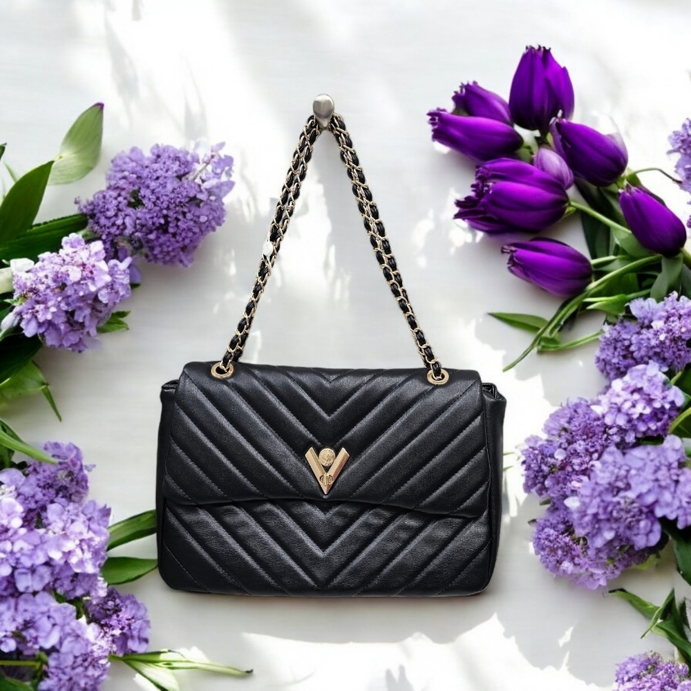 Nwt Valentino Orlandi Black Quilted Vegan Shoulder Bag